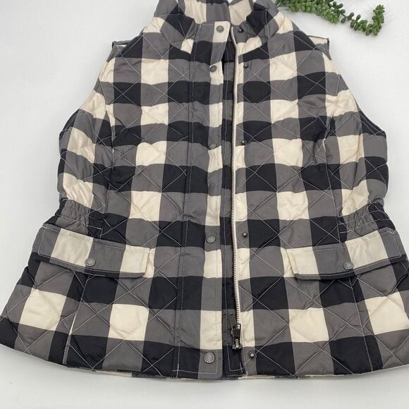 Talbots Down Filled Buffalo Vest Puffer Quilted Check Plaid Zip-Up Black Cream S - Picture 3 of 14